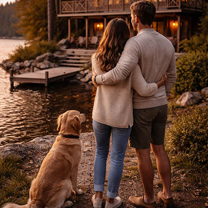 Ontario cottage near the water with trees and shoreline, illustrating cottage financing and property review considerations